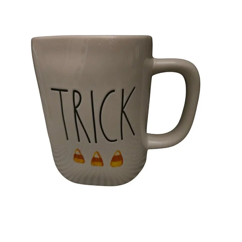 Rae Dunn Halloween Trick Candy Corn Icon Coffee Mug Orange Interior